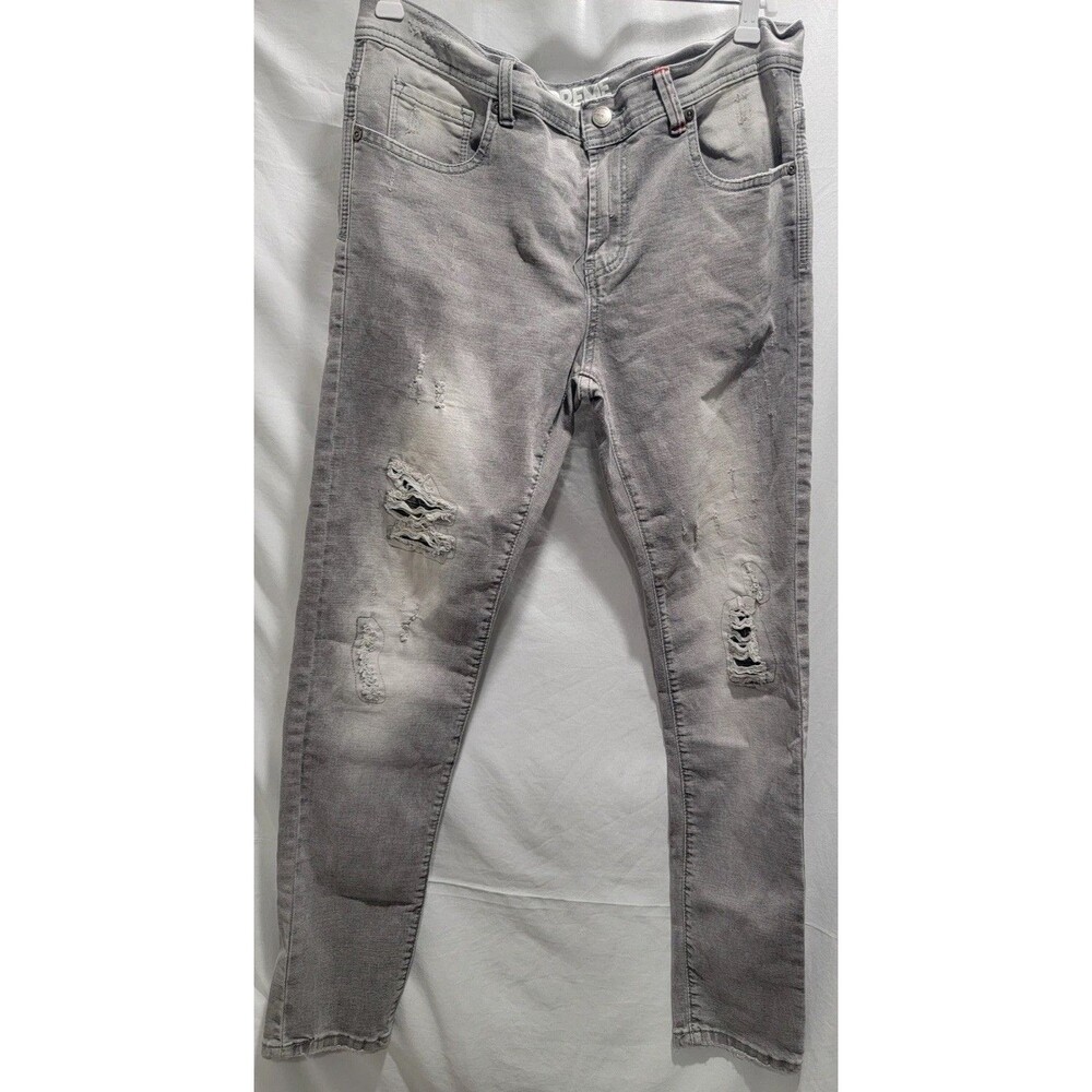 PREME Men’s 36W 33L Gray Distressed Slim Fit Ripped Jeans Streetwear Denim